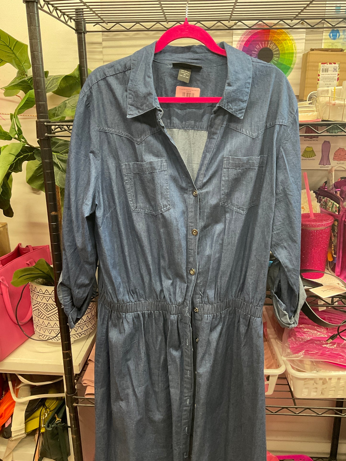 11/7 Lady Denim Button Down Dress Duster sz 16