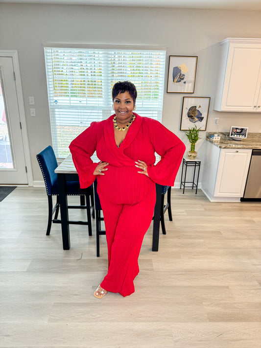 Lady Bold in Red Jumpsuit